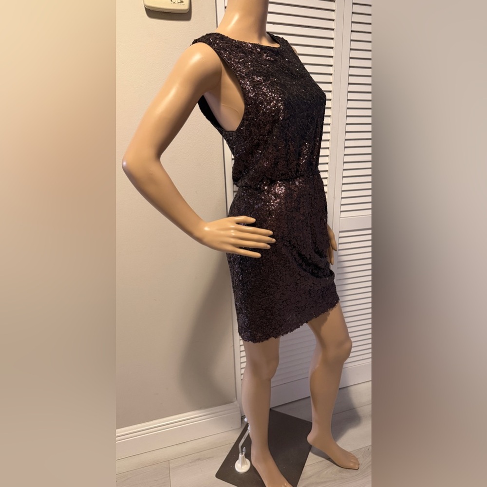 Alice + Olivia Brown Sequin Silk Ruched Mini Dress Cocktail Party XS S